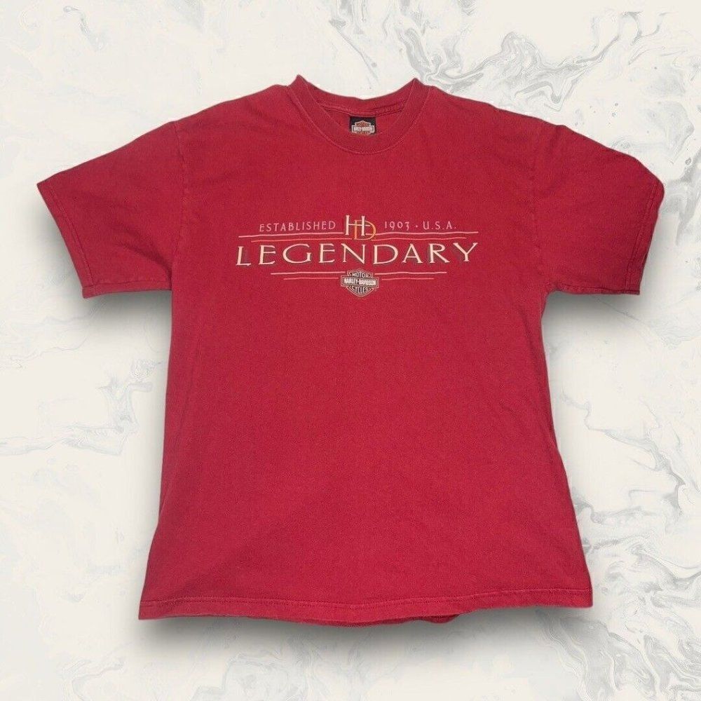 Harley Davidson Legendary Red Short Sleeve T Shirt Clinton, Iowa Men Size Large